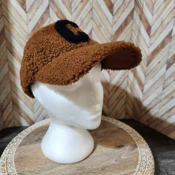 Anthro-Do Everything In Love Brown Letter C Teddy Sherpa Baseball Cap Women OS - Picture 4 of 7